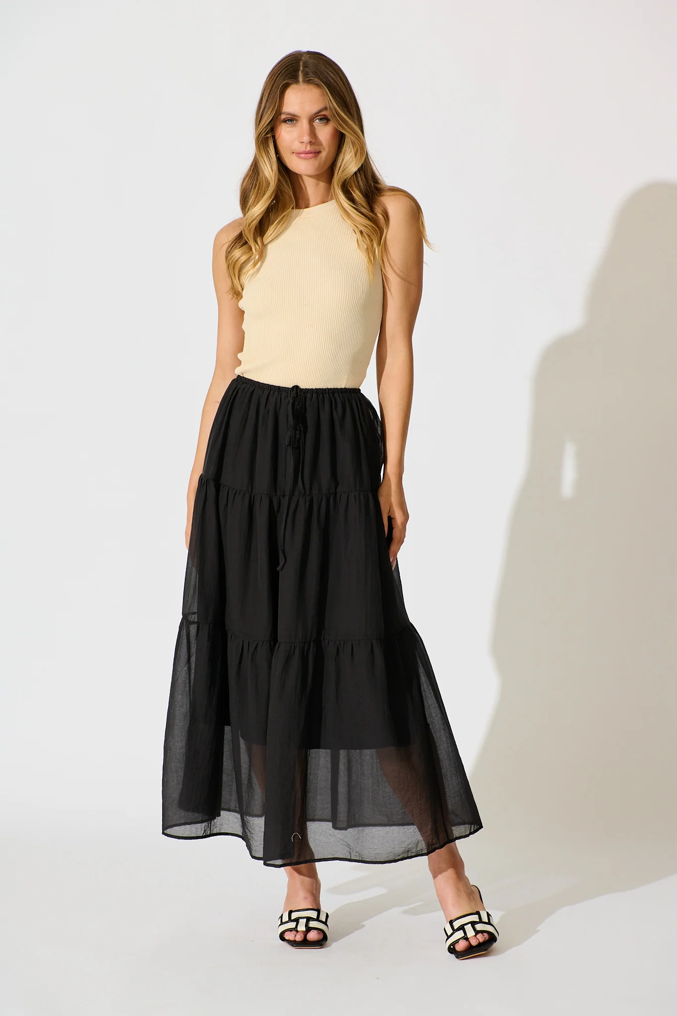 Zoella Maxi Skirt in Black Cotton Blend - Image 4