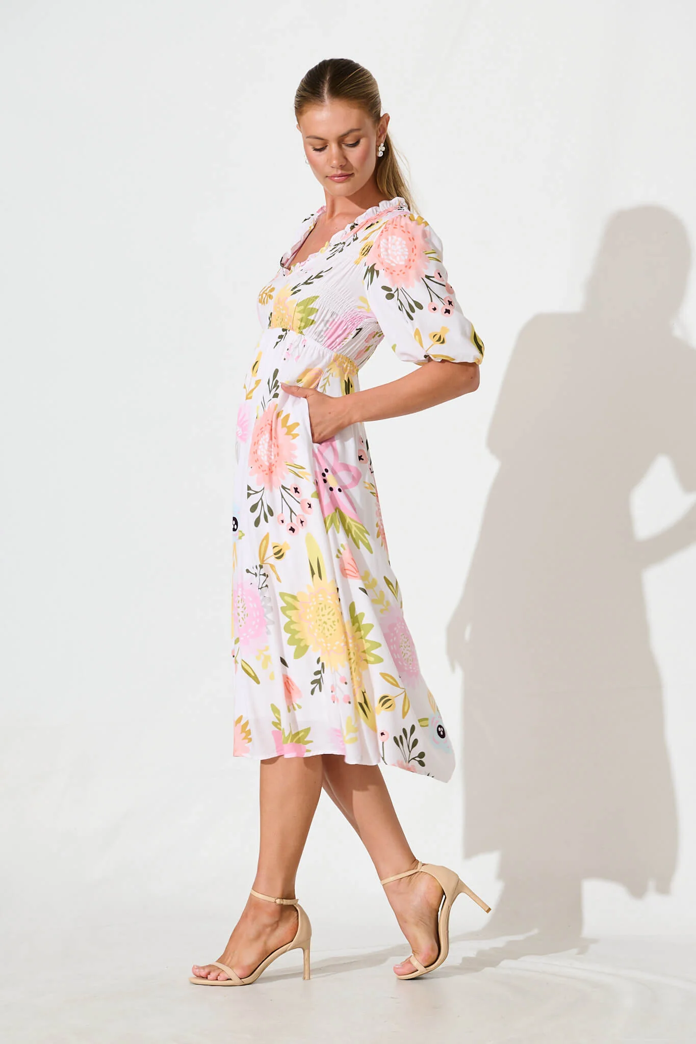 Zoisa Midi Dress in Cream Multi Floral - Image 3