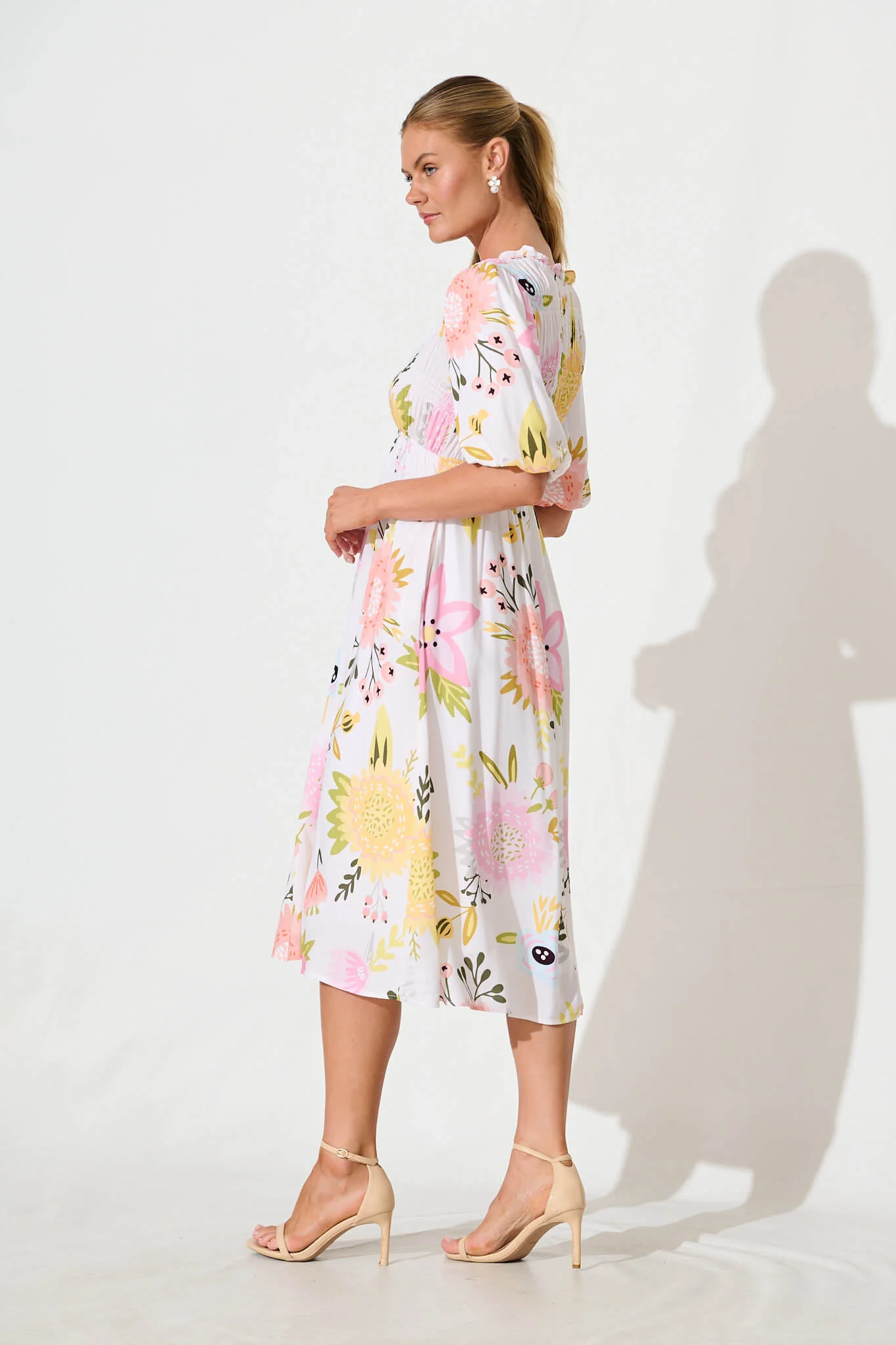 Zoisa Midi Dress in Cream Multi Floral - Image 4